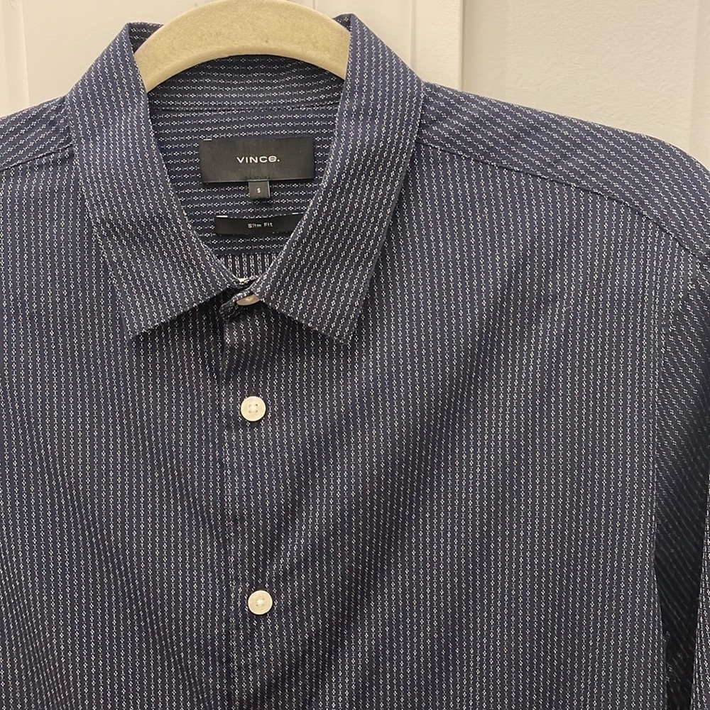 Vince Dark Navy Patterned Button Down Size Small - image 3